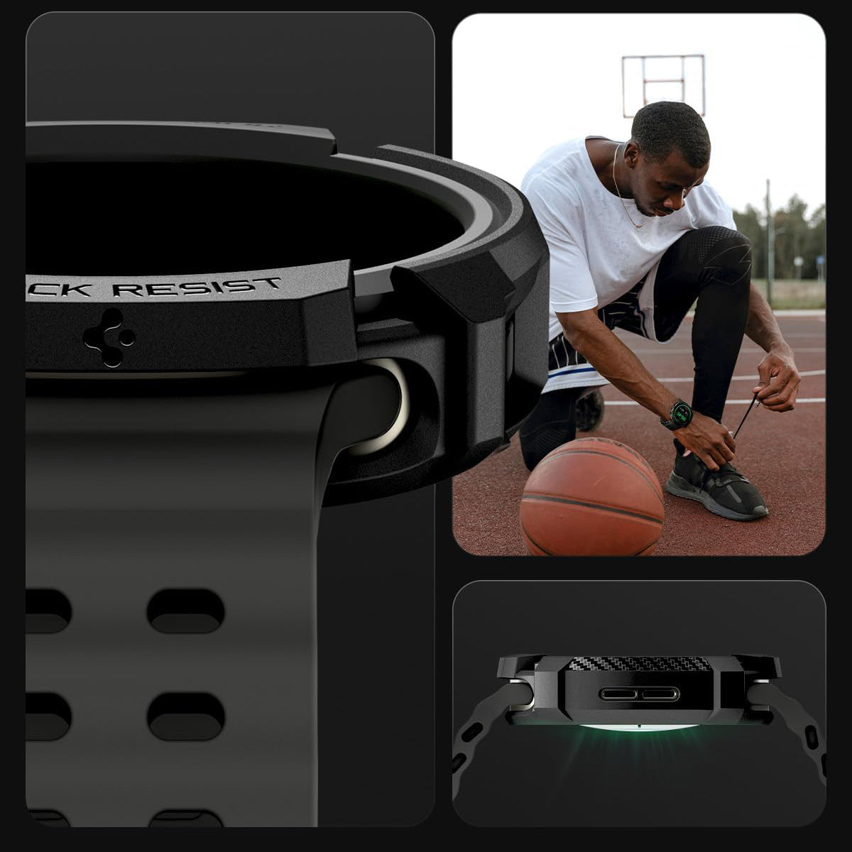 Hülle für Galaxy Watch 8 44 mm, Spigen Rugged Armor, Schwarz