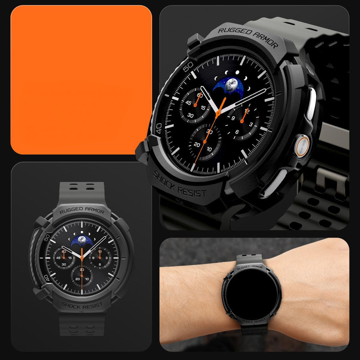 Hülle für Galaxy Watch 8 Classic 46 mm, Spigen Rugged Armor, Schwarz