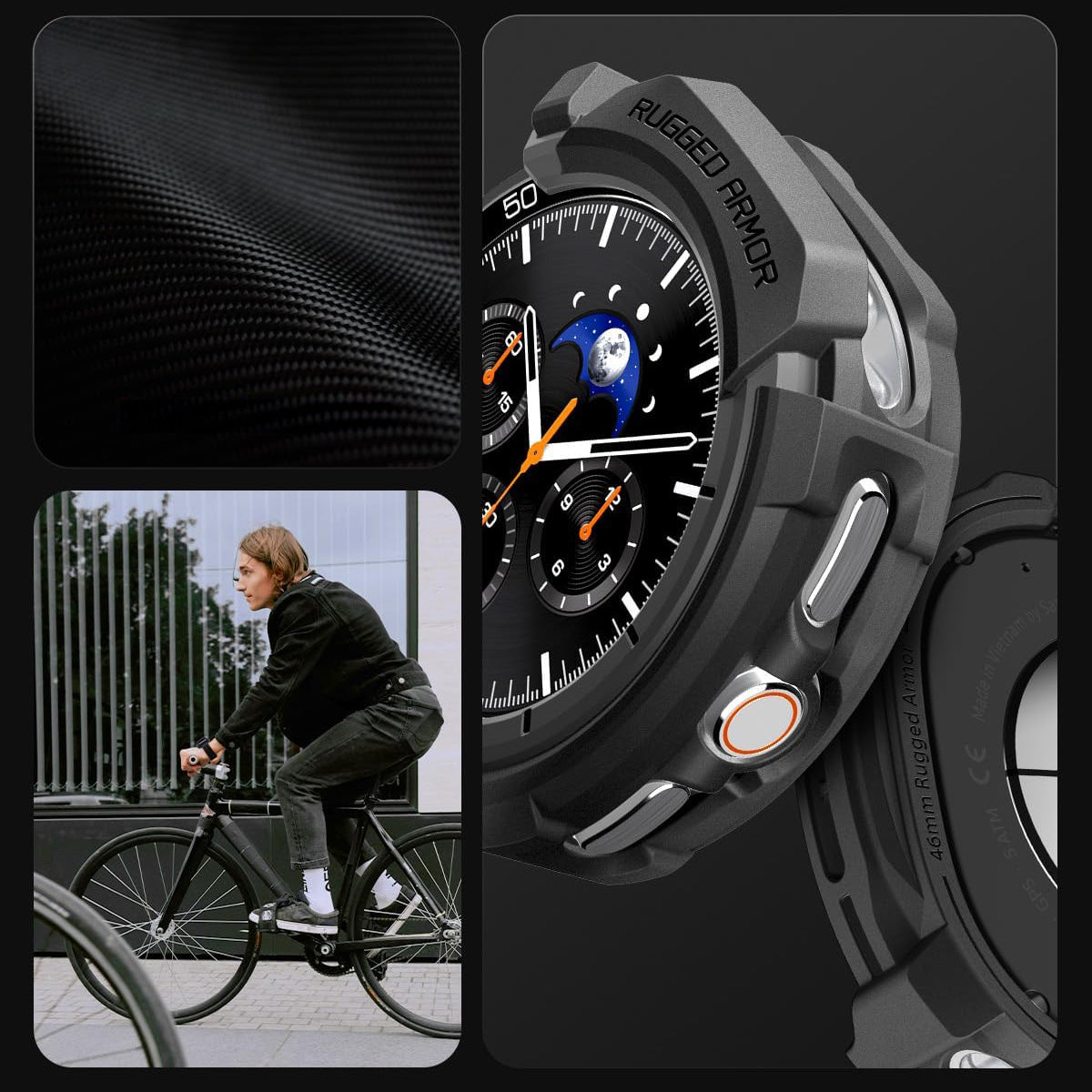 Hülle für Galaxy Watch 8 Classic 46 mm, Spigen Rugged Armor, Schwarz