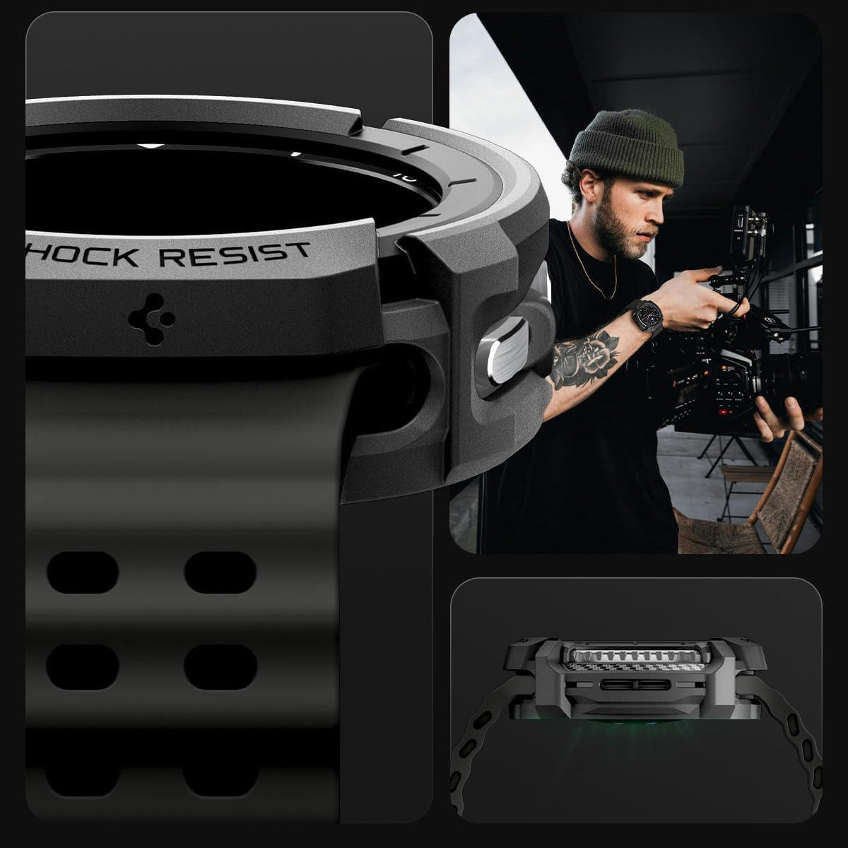 Hülle für Galaxy Watch 8 Classic 46 mm, Spigen Rugged Armor, Schwarz