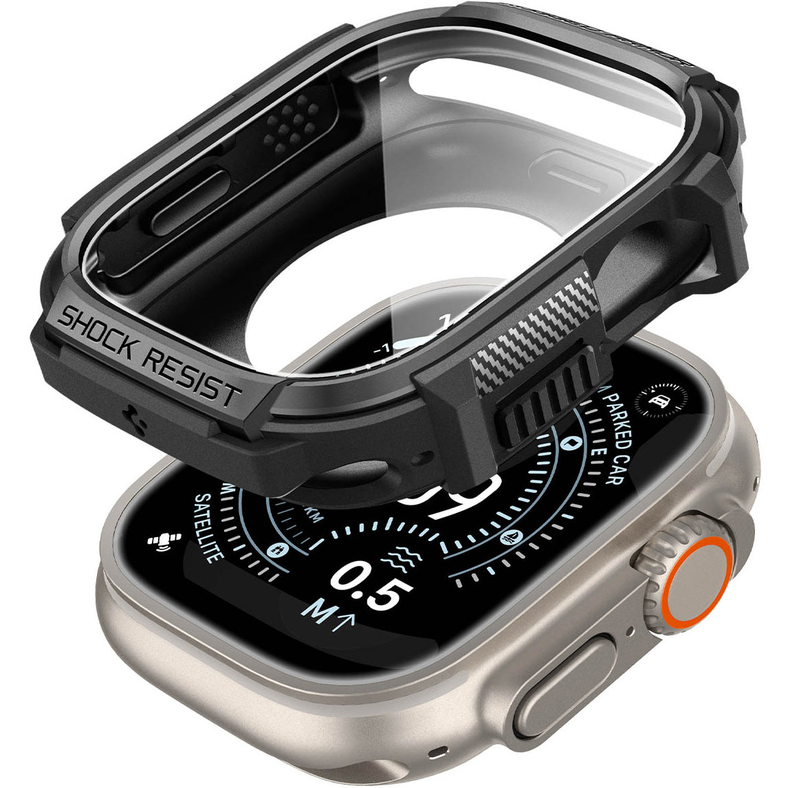 Schutzhülle + Glas für Apple Watch Ultra 3 / 2 / 1 49 mm, Spigen Rugged Armor SP, Schwarz