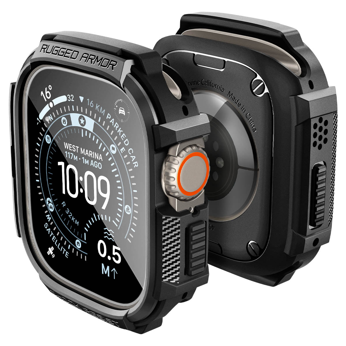 Schutzhülle + Glas für Apple Watch Ultra 3 / 2 / 1 49 mm, Spigen Rugged Armor SP, Schwarz