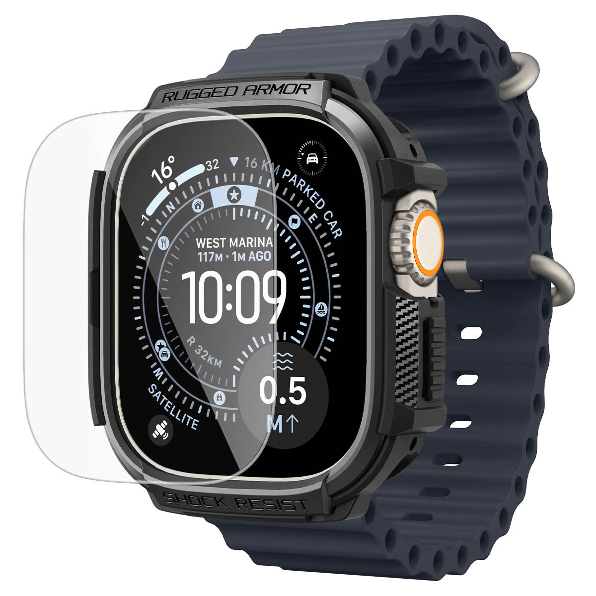 Schutzhülle + Glas für Apple Watch Ultra 3 / 2 / 1 49 mm, Spigen Rugged Armor SP, Schwarz