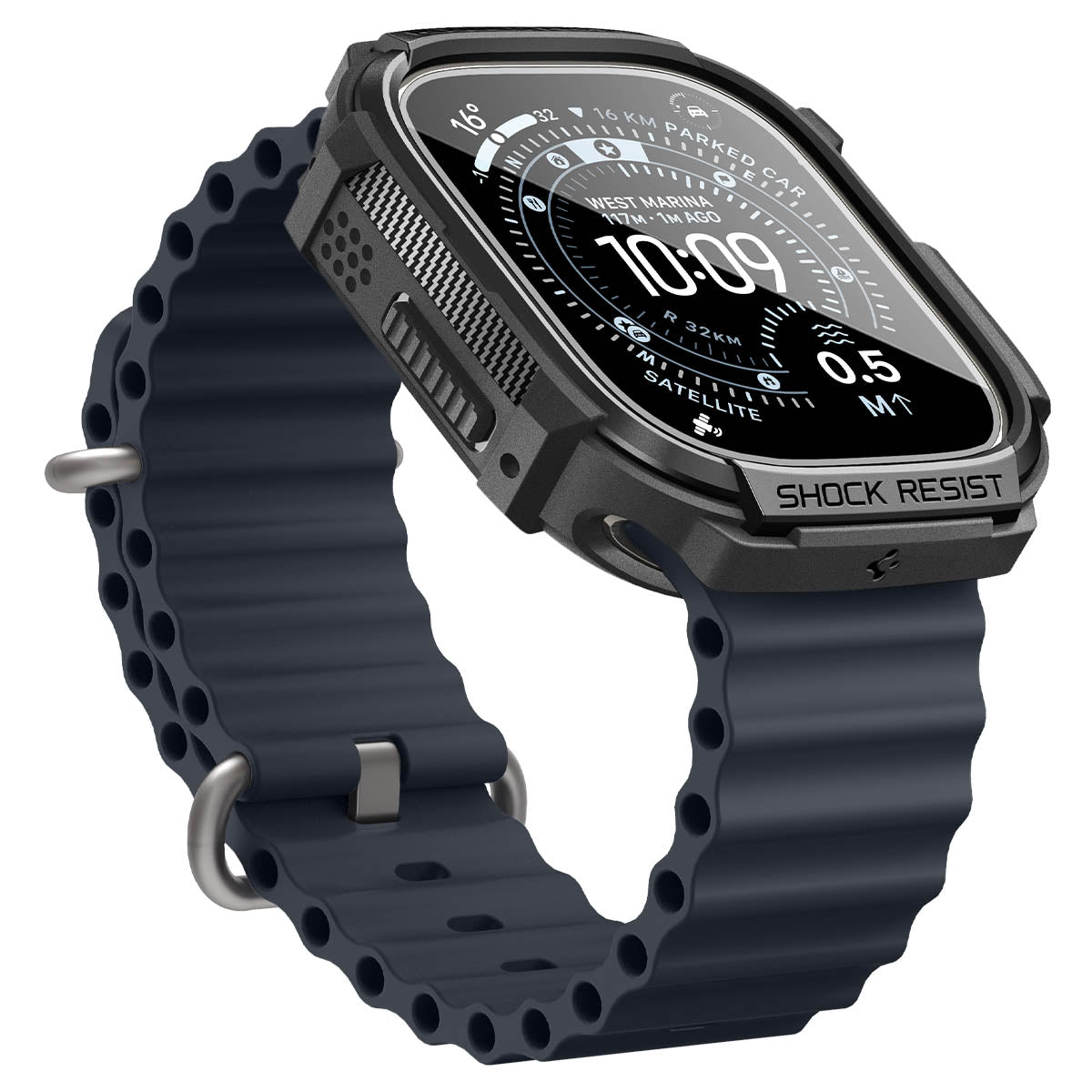 Schutzhülle + Glas für Apple Watch Ultra 3 / 2 / 1 49 mm, Spigen Rugged Armor SP, Schwarz