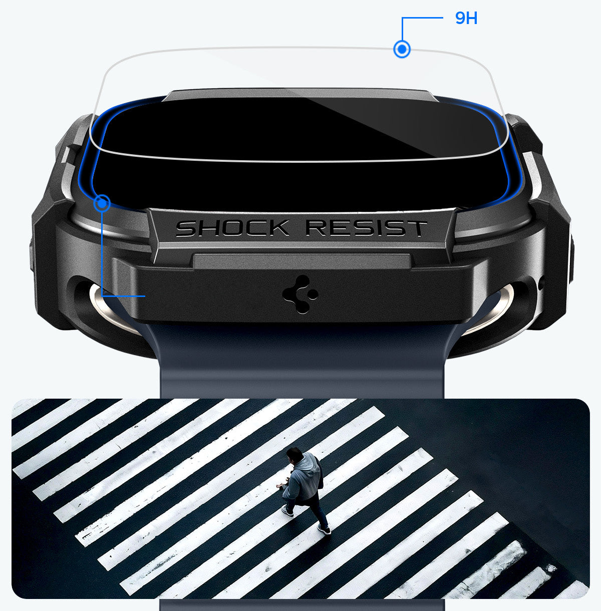Schutzhülle + Glas für Apple Watch Ultra 3 / 2 / 1 49 mm, Spigen Rugged Armor SP, Schwarz