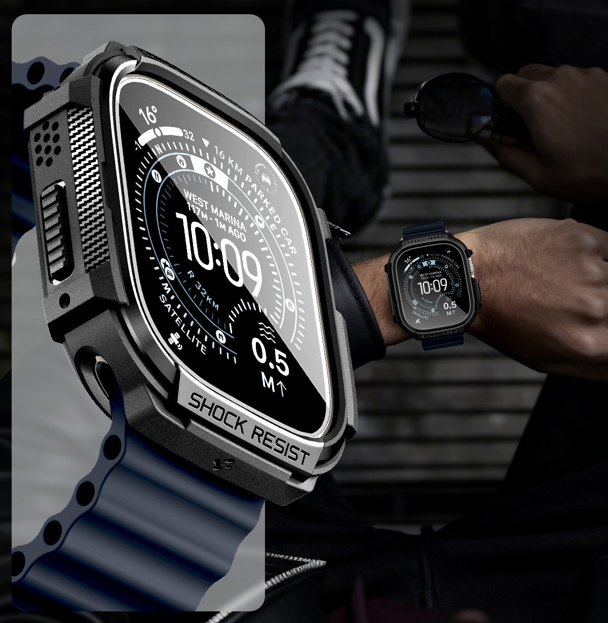 Schutzhülle + Glas für Apple Watch Ultra 3 / 2 / 1 49 mm, Spigen Rugged Armor SP, Schwarz
