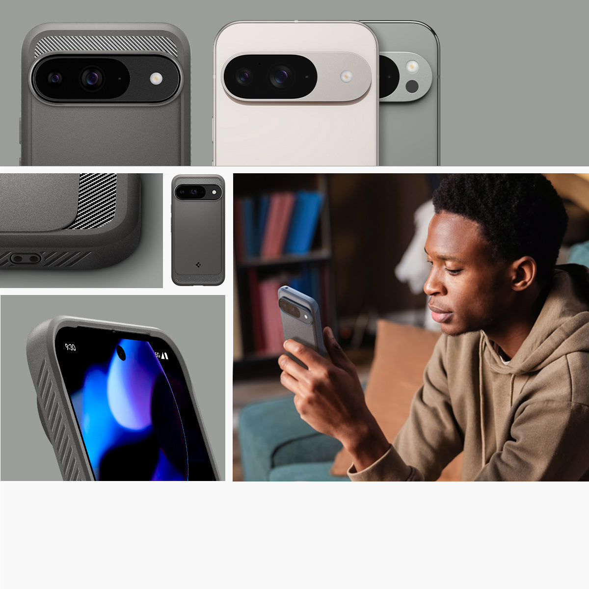 Schutzhülle für Google Pixel 9 / 9 Pro, Spigen Rugged Armor, Grau