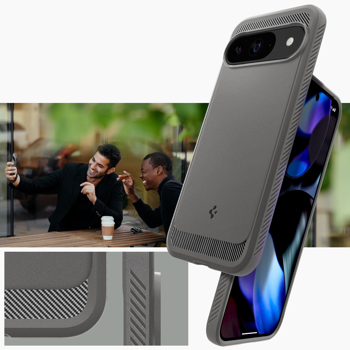 Schutzhülle für Google Pixel 9 / 9 Pro, Spigen Rugged Armor, Grau