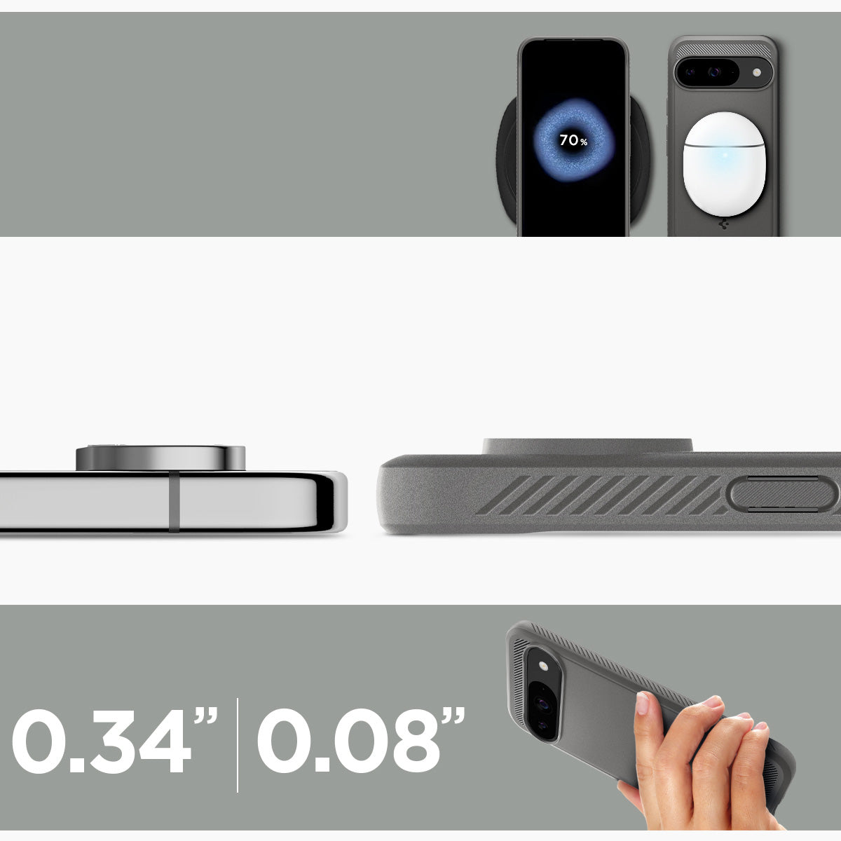 Schutzhülle für Google Pixel 9 / 9 Pro, Spigen Rugged Armor, Grau