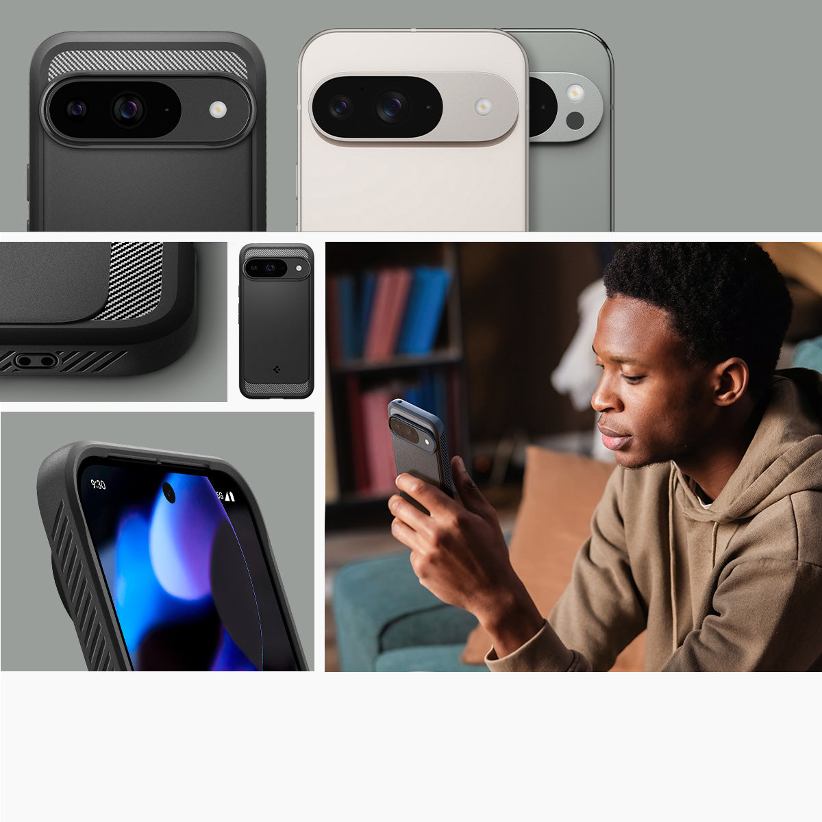 Schutzhülle für Google Pixel 9 / 9 Pro, Spigen Rugged Armor, Schwarz