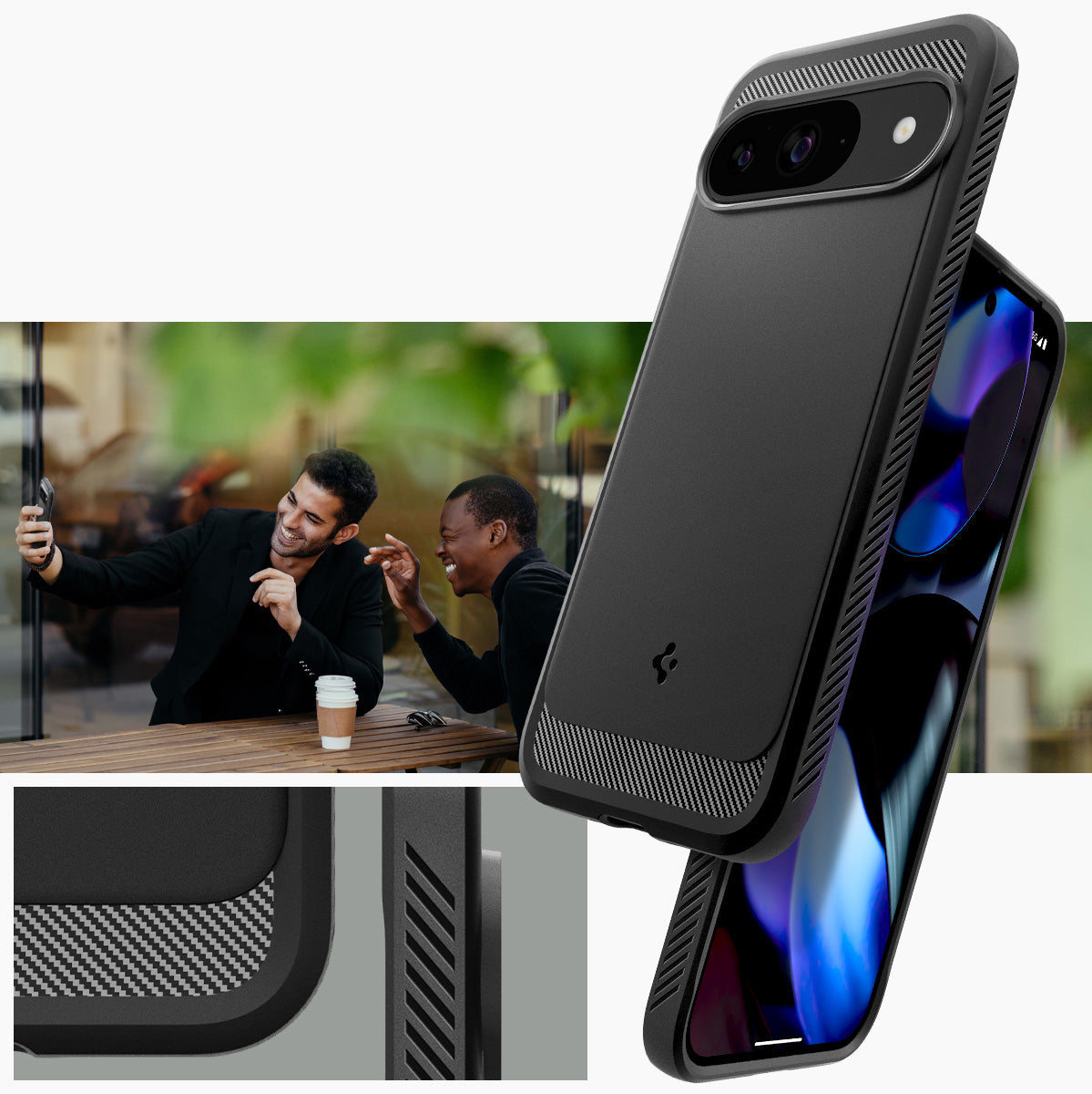 Schutzhülle für Google Pixel 9 / 9 Pro, Spigen Rugged Armor, Schwarz