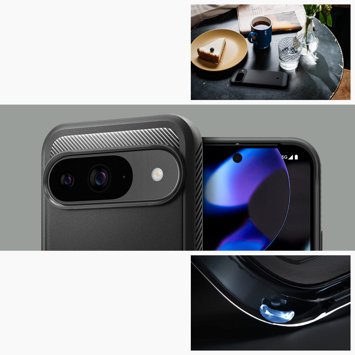 Schutzhülle für Google Pixel 9 / 9 Pro, Spigen Rugged Armor, Schwarz