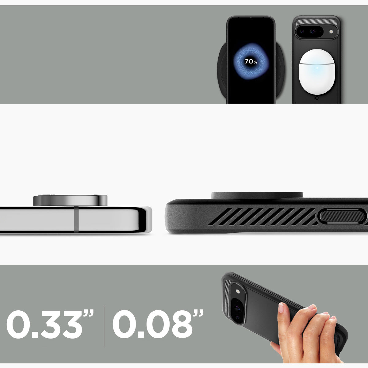 Schutzhülle für Google Pixel 9 / 9 Pro, Spigen Rugged Armor, Schwarz