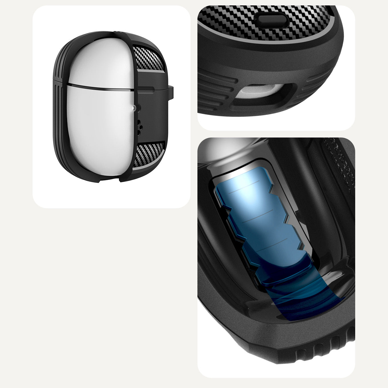 Hülle für Google Pixel Buds 2a, Spigen Rugged Armor, Schwarz