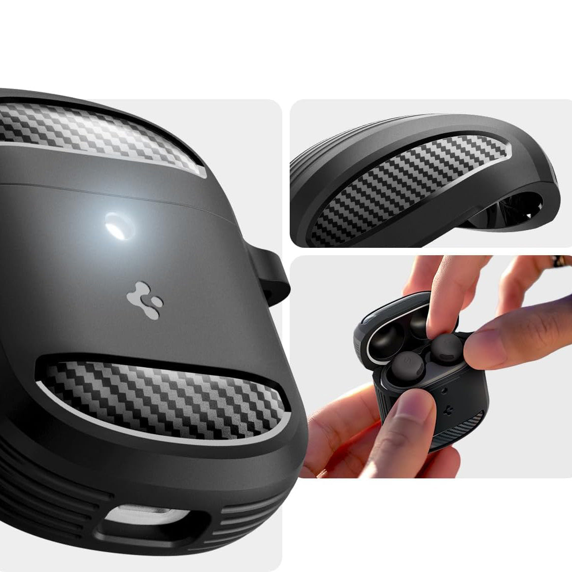 Schutzhülle für Pixel Buds Pro 2 / Pro, Spigen Rugged Armor, Schwarz