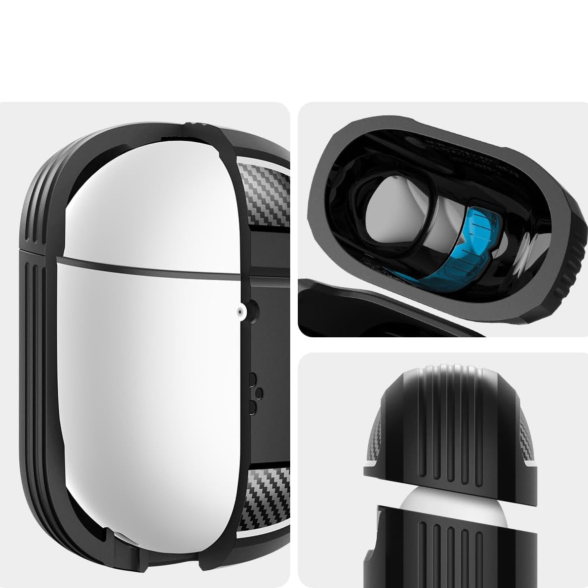 Schutzhülle für Pixel Buds Pro 2 / Pro, Spigen Rugged Armor, Schwarz