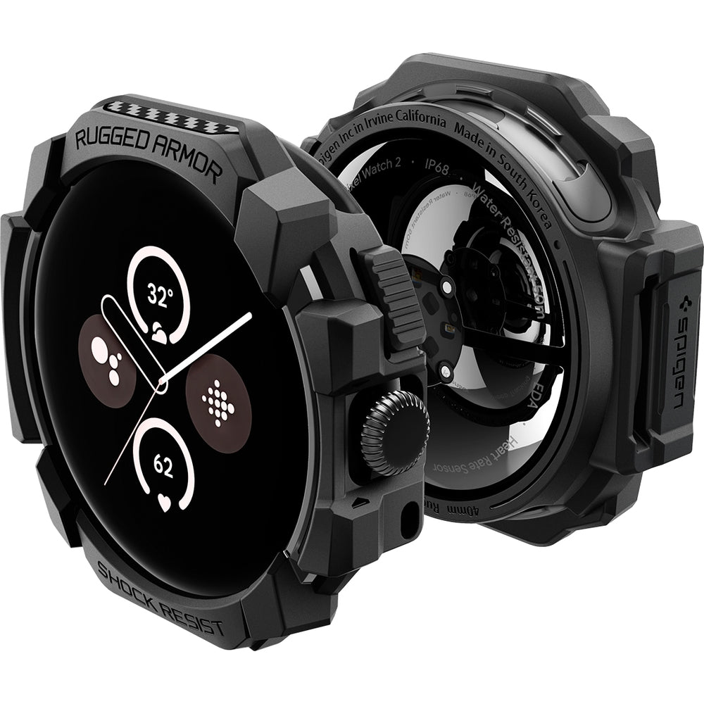 Schutzhülle für Google Pixel Watch 3 / 2 / 1 (41mm), Spigen Rugged Armor, Schwarz