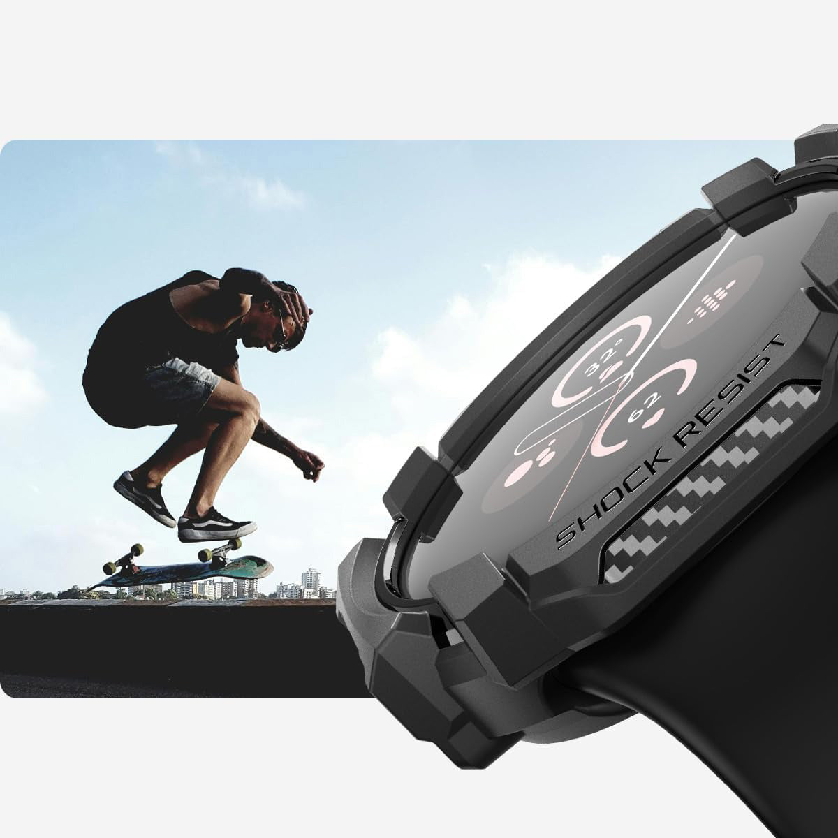 Schutzhülle für Google Pixel Watch 3 / 2 / 1 (41mm), Spigen Rugged Armor, Schwarz
