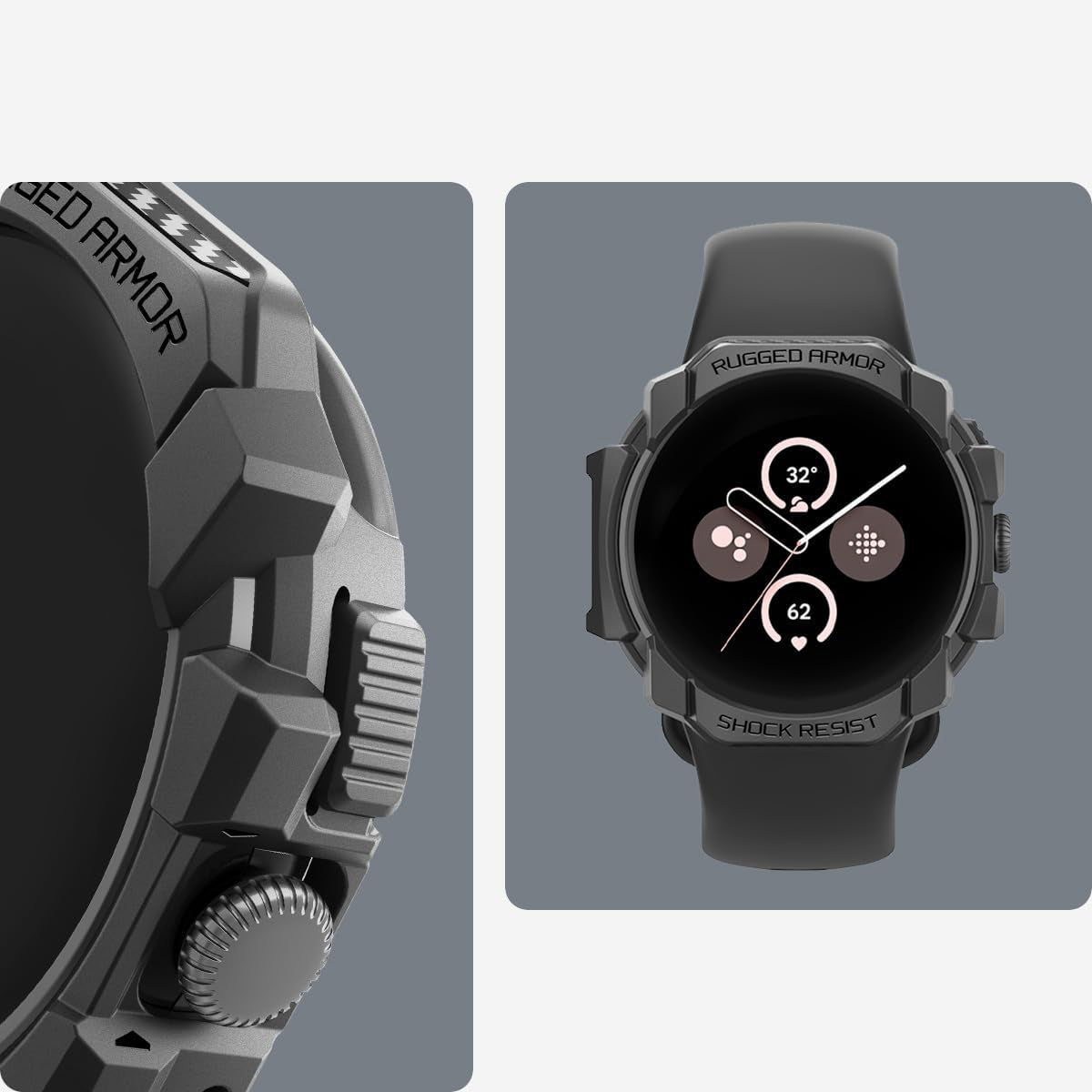 Schutzhülle für Google Pixel Watch 3 / 2 / 1 (41mm), Spigen Rugged Armor, Schwarz