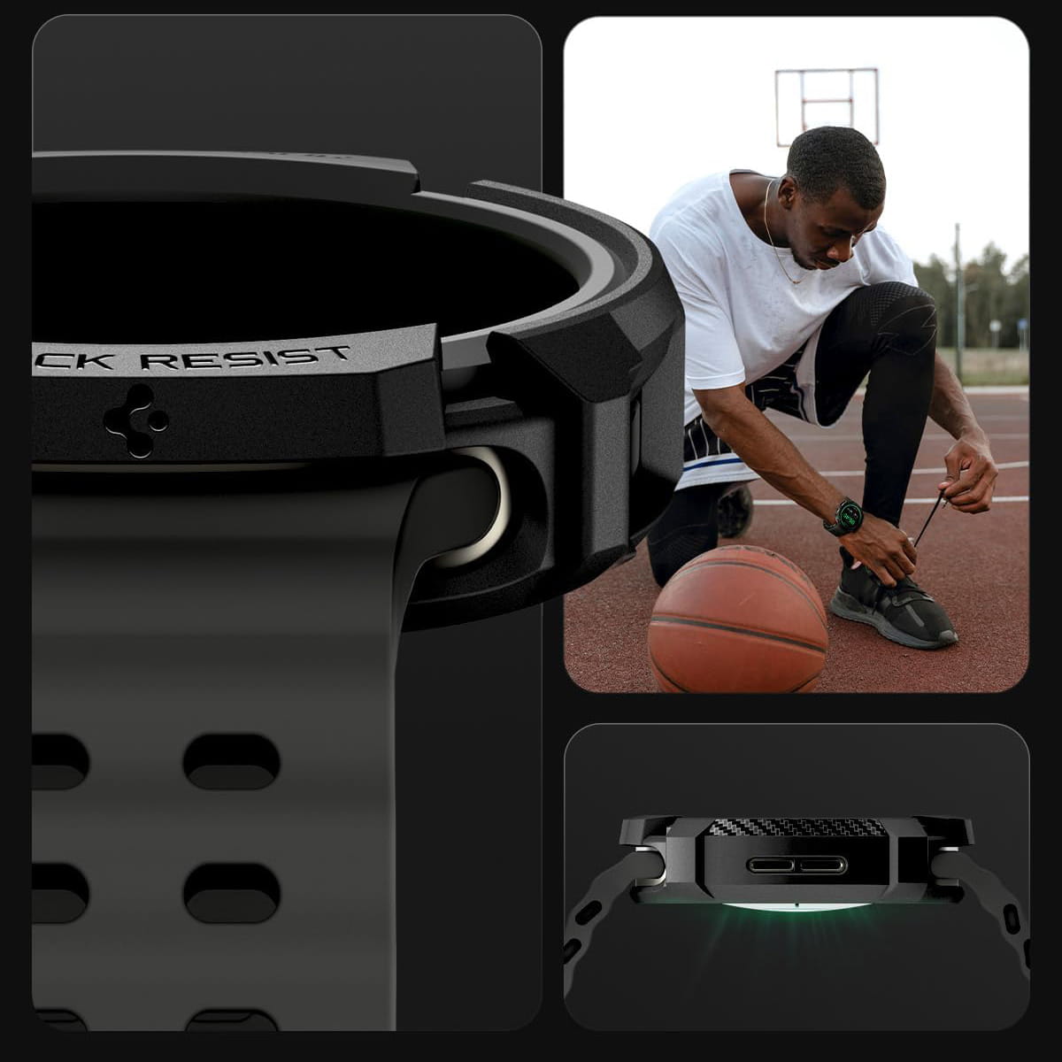 Hülle für Galaxy Watch 8 40 mm, Spigen Rugged Armor, Schwarz