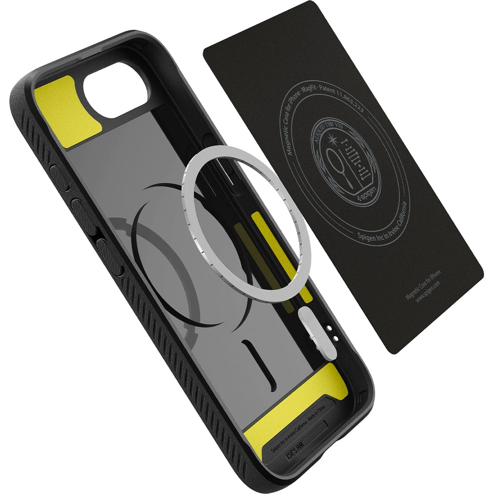 Handyhülle für iPhone 17e / 16e, Spigen Rugged Armor Mag mit MagSafe, Schwarz