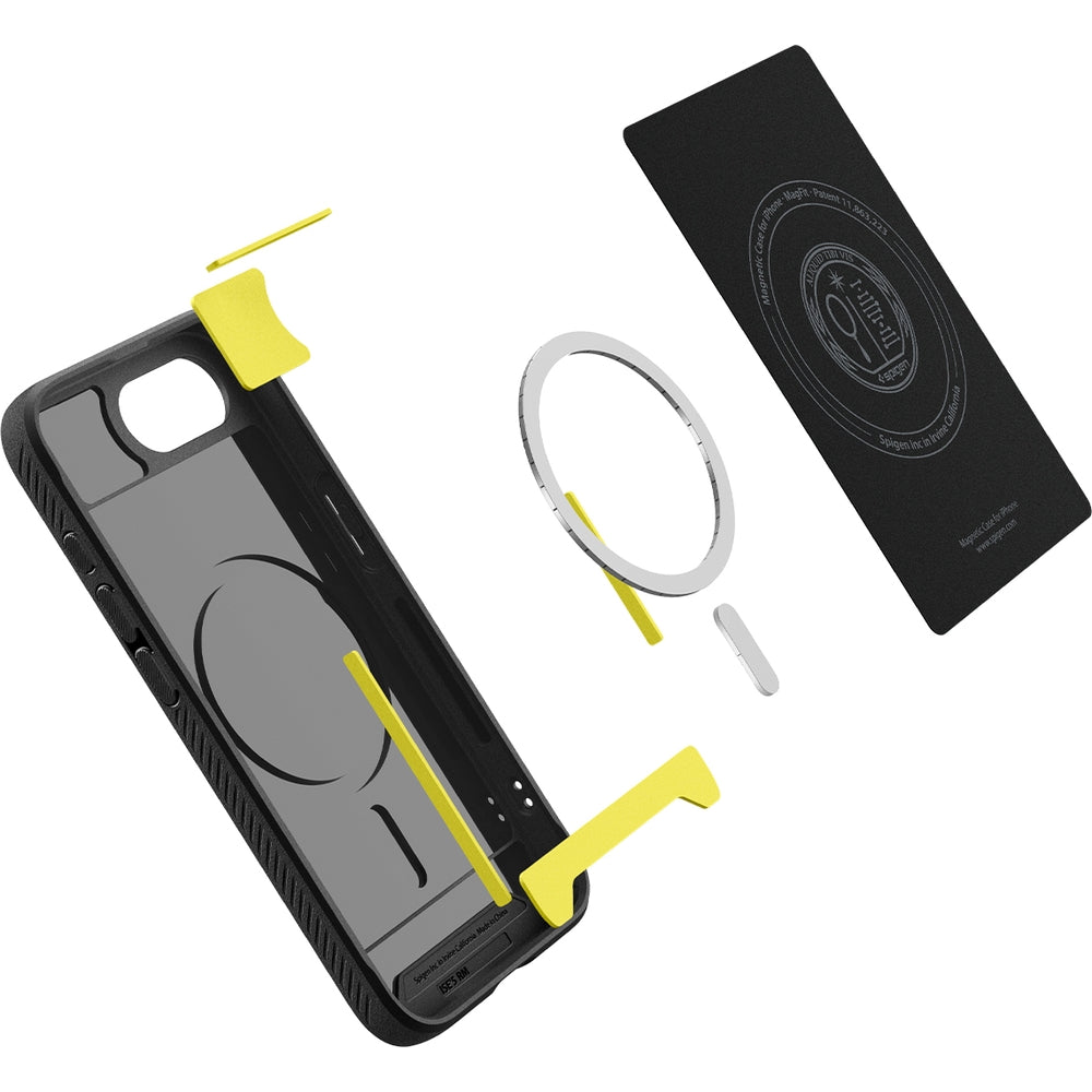 Handyhülle für iPhone 17e / 16e, Spigen Rugged Armor Mag mit MagSafe, Schwarz