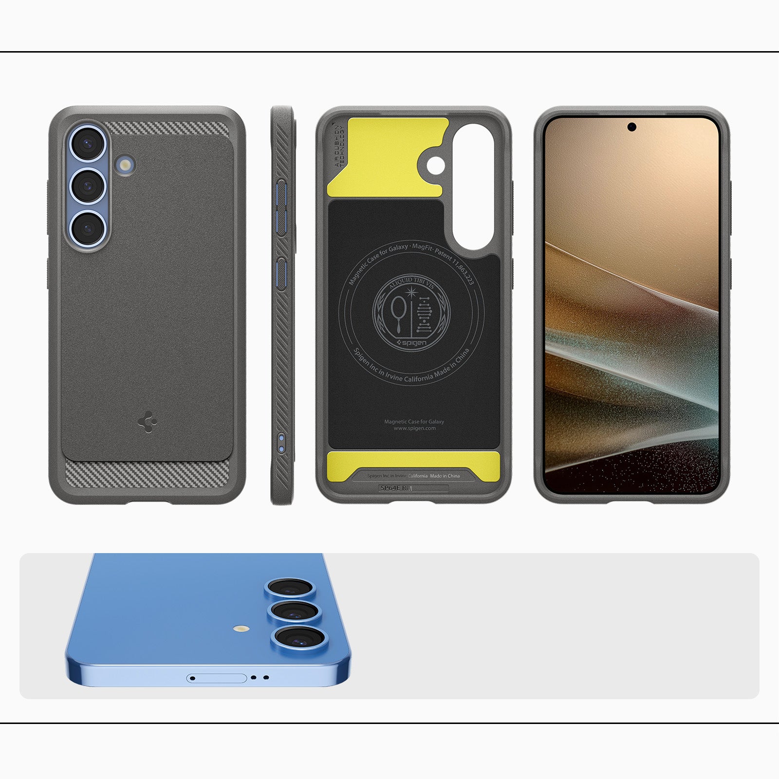 Handyhülle für Galaxy S25, Spigen Rugged Armor Mag mit MagSafe, Grau