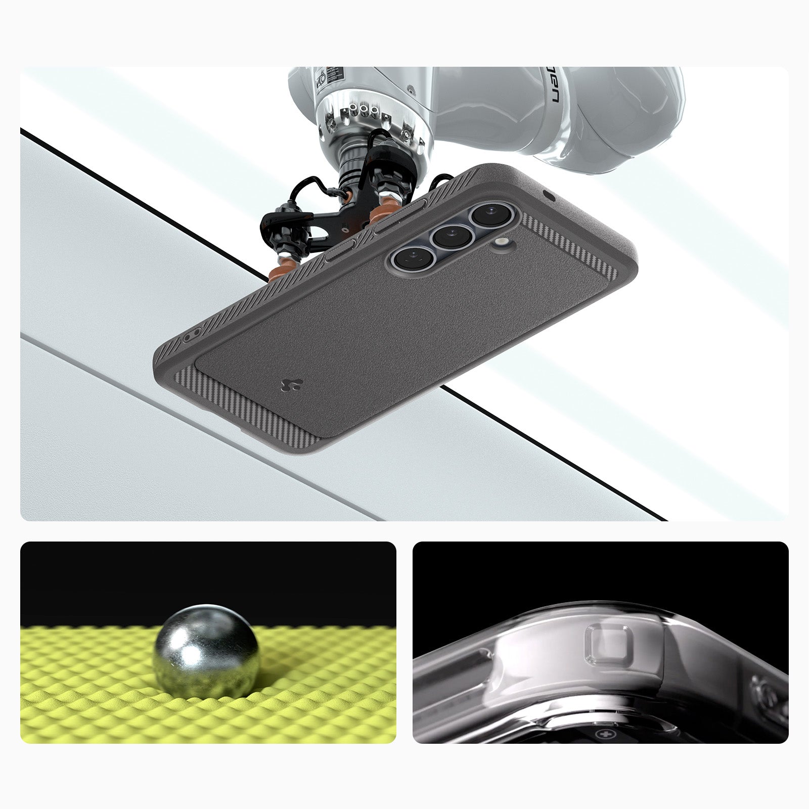Handyhülle für Galaxy S25, Spigen Rugged Armor Mag mit MagSafe, Grau