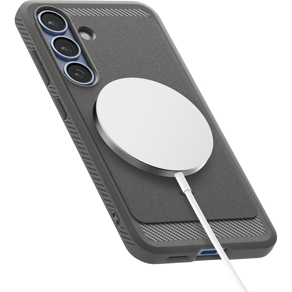Handyhülle für Galaxy S25, Spigen Rugged Armor Mag mit MagSafe, Grau