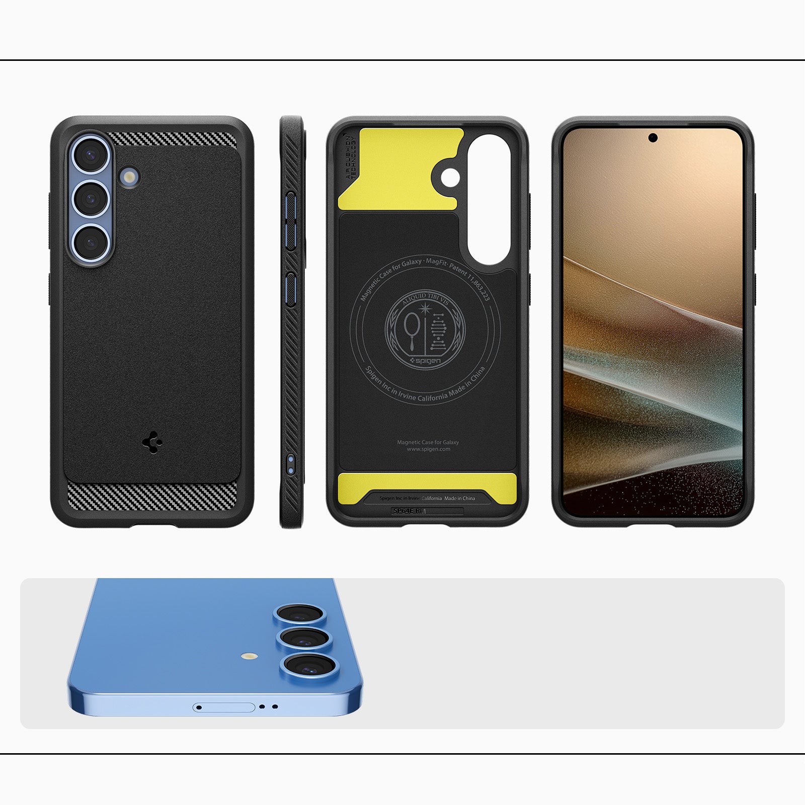 Handyhülle für Galaxy S25, Spigen Rugged Armor Mag mit MagSafe, Schwarz