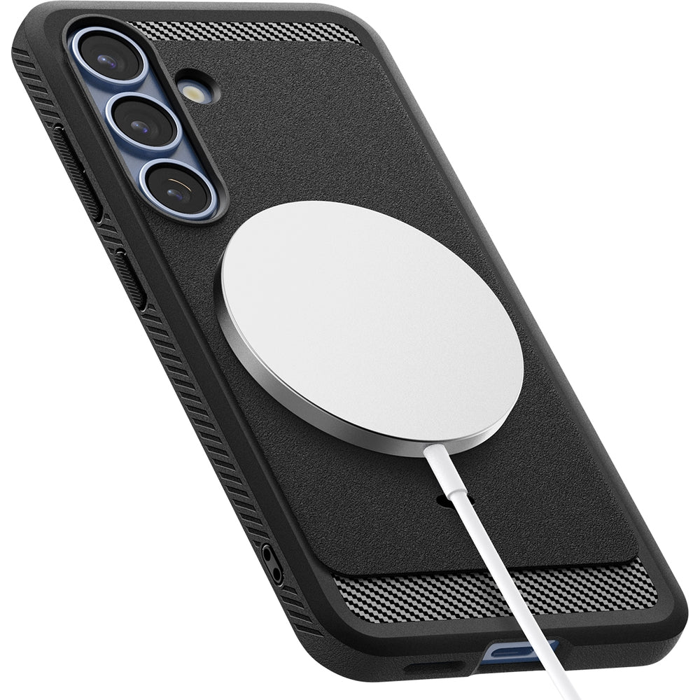 Handyhülle für Galaxy S25, Spigen Rugged Armor Mag mit MagSafe, Schwarz