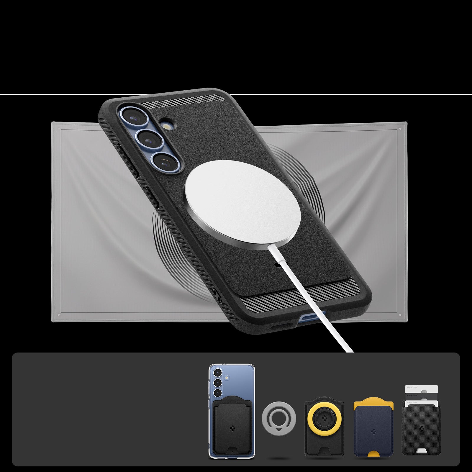Handyhülle für Galaxy S25 Plus, Spigen Rugged Armor Mag mit MagSafe, Schwarz