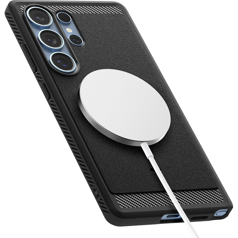 Handyhülle für Galaxy S25 Ultra, Spigen Rugged Armor Mag mit MagSafe, Schwarz