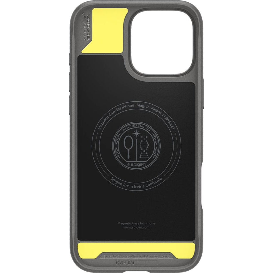 Handyhülle für iPhone 16 Pro, Spigen Rugged Armor Mag mit MagSafe, Grau