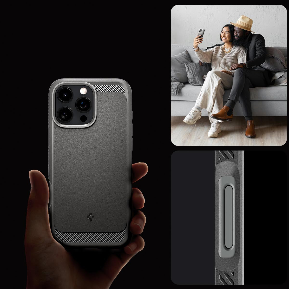 Handyhülle für iPhone 16 Pro, Spigen Rugged Armor Mag mit MagSafe, Grau