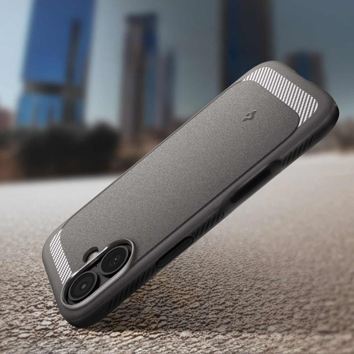 Handyhülle für iPhone 17, Spigen Rugged Armor Mag mit MagSafe, Grau