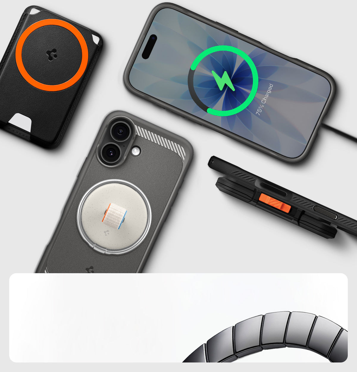 Handyhülle für iPhone 17, Spigen Rugged Armor Mag mit MagSafe, Grau
