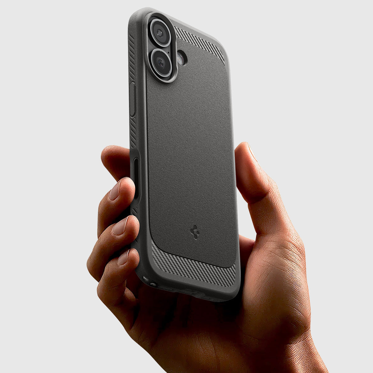 Handyhülle für iPhone 17, Spigen Rugged Armor Mag mit MagSafe, Grau