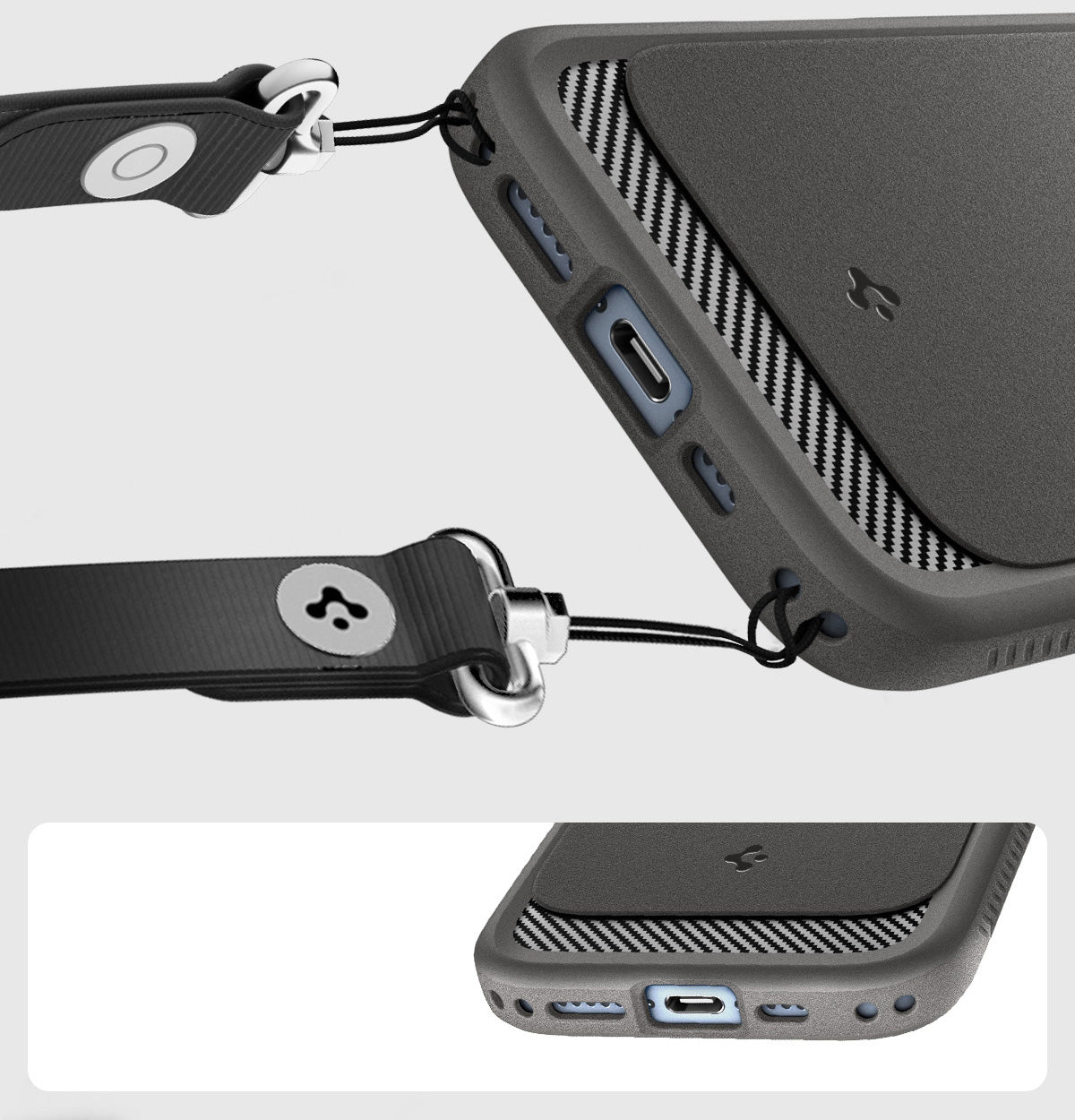 Handyhülle für iPhone 17, Spigen Rugged Armor Mag mit MagSafe, Grau