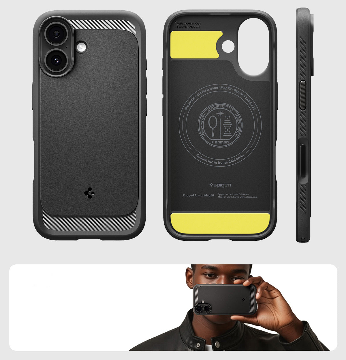 Handyhülle für iPhone 17, Spigen Rugged Armor Mag mit MagSafe, Schwarz