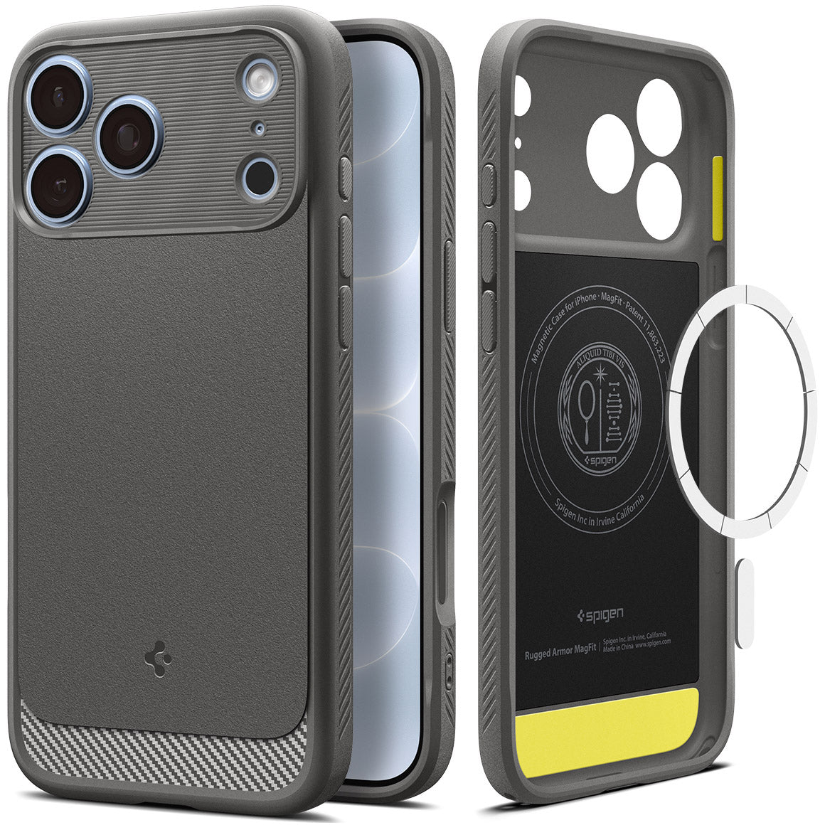 Handyhülle für iPhone 18 Pro, Spigen Rugged Armor Mag mit MagSafe, Grau (1/14)