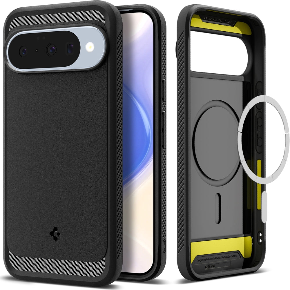 Handyhülle für Google Pixel 10 Pro / Pixel 10, Spigen Rugged Armor Mag mit MagSafe, Schwarz