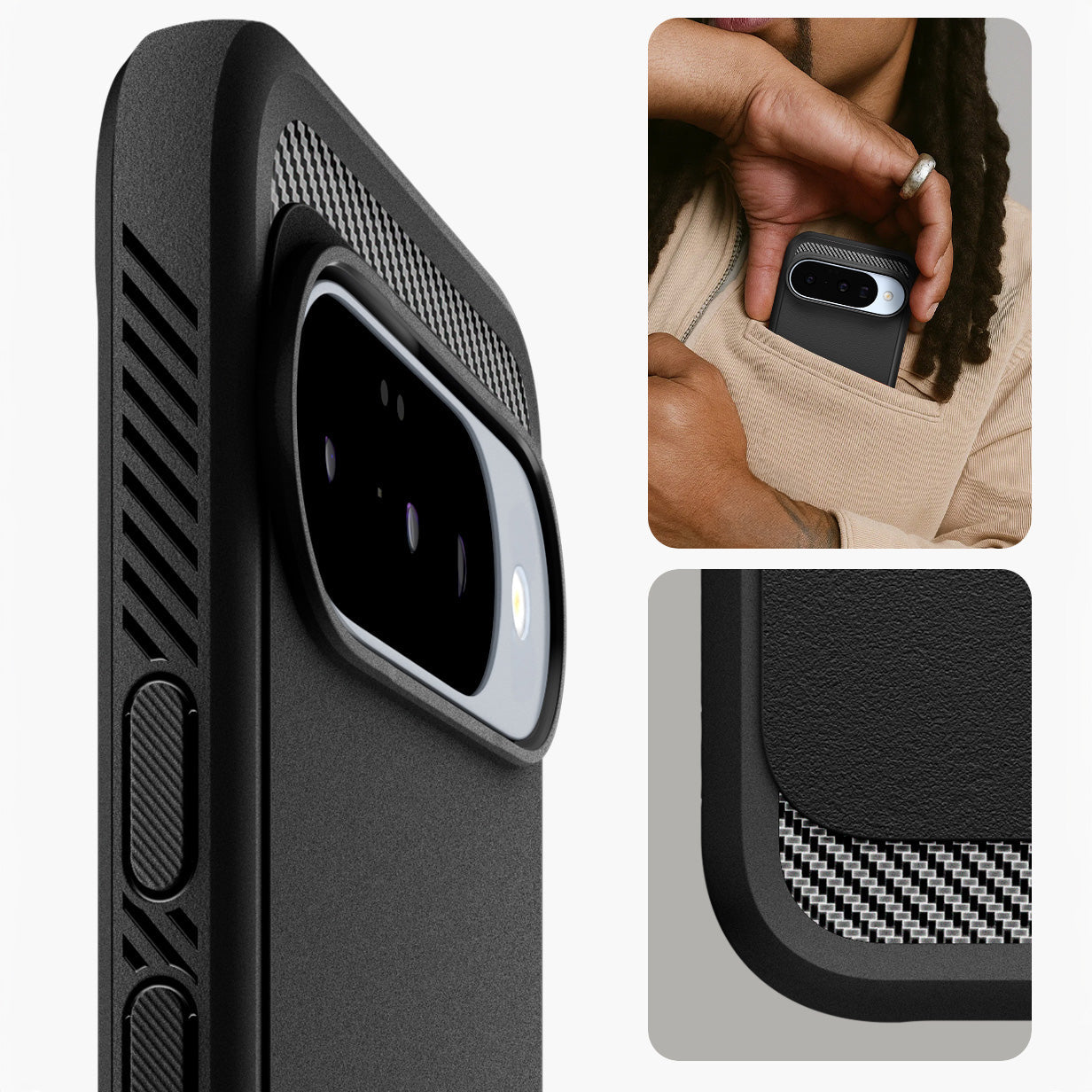Handyhülle für Google Pixel 10 Pro / Pixel 10, Spigen Rugged Armor Mag mit MagSafe, Schwarz