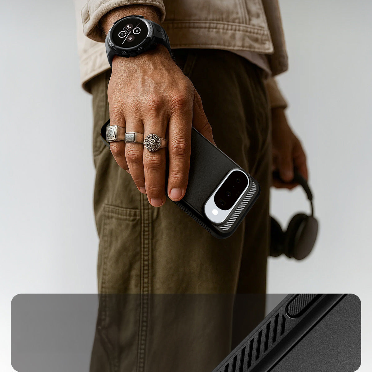 Handyhülle für Google Pixel 10 Pro / Pixel 10, Spigen Rugged Armor Mag mit MagSafe, Schwarz