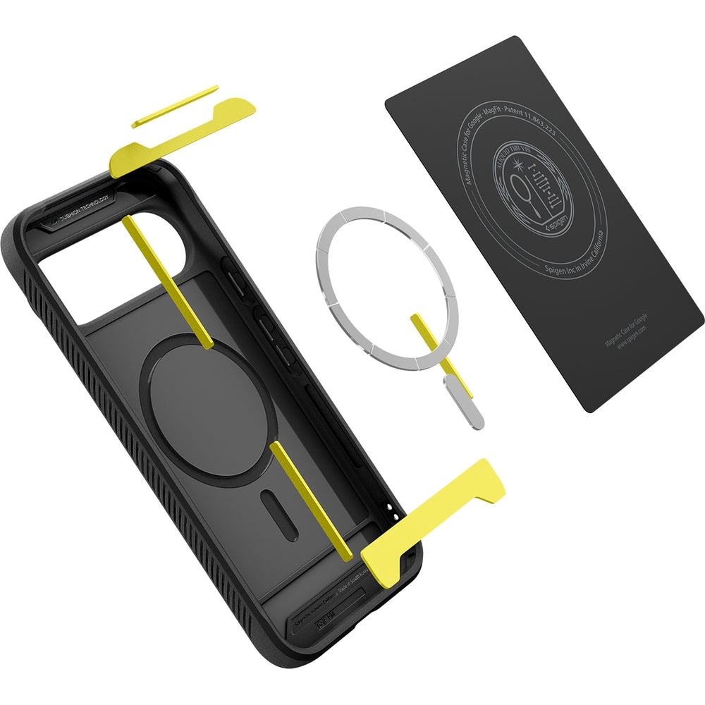 Handyhülle für Google Pixel 10 Pro / Pixel 10, Spigen Rugged Armor Mag mit MagSafe, Schwarz