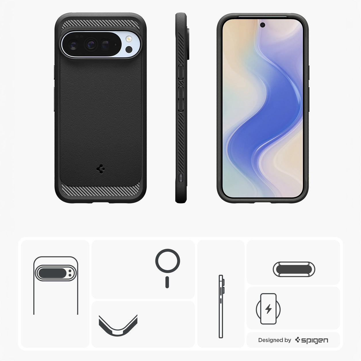 Handyhülle für Google Pixel 10 Pro XL, Spigen Rugged Armor Mag mit MagSafe, Schwarz
