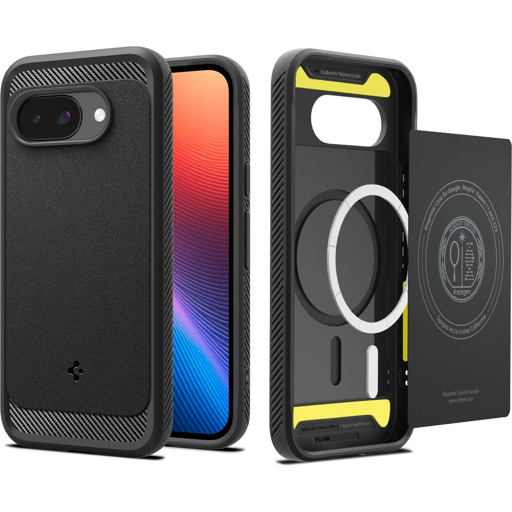 Handyhülle für Google Pixel 9a, Spigen Rugged Armor Mag mit MagSafe, Schwarz