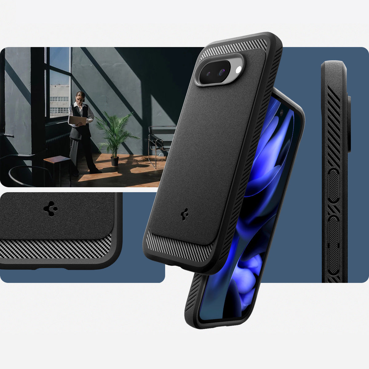 Handyhülle für Google Pixel 9a, Spigen Rugged Armor Mag mit MagSafe, Schwarz