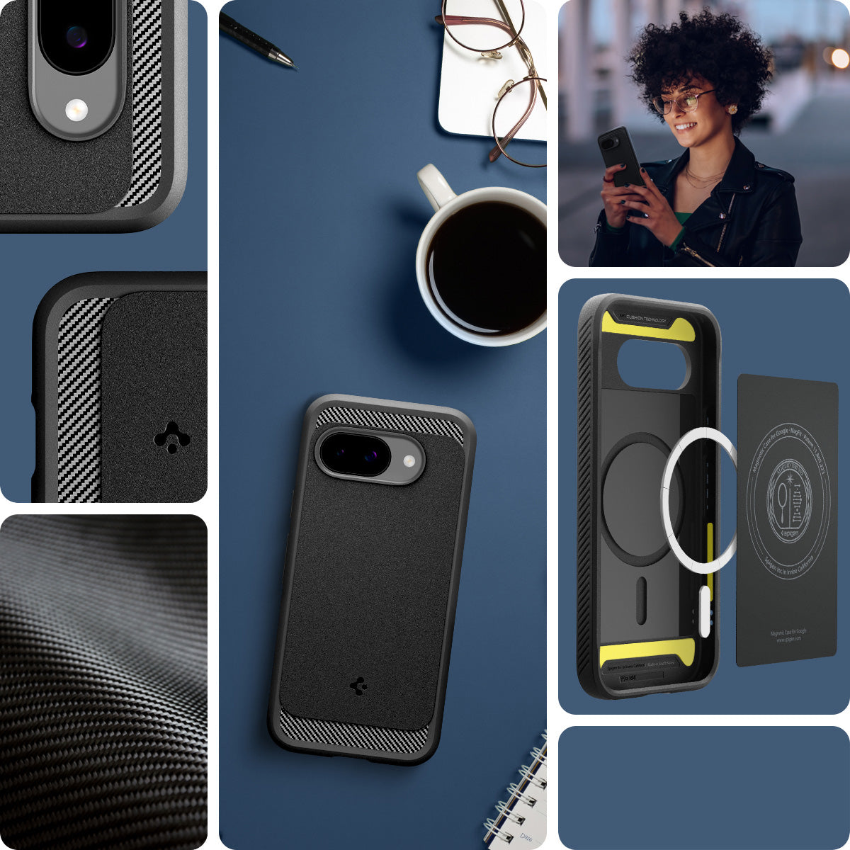 Handyhülle für Google Pixel 9a, Spigen Rugged Armor Mag mit MagSafe, Schwarz