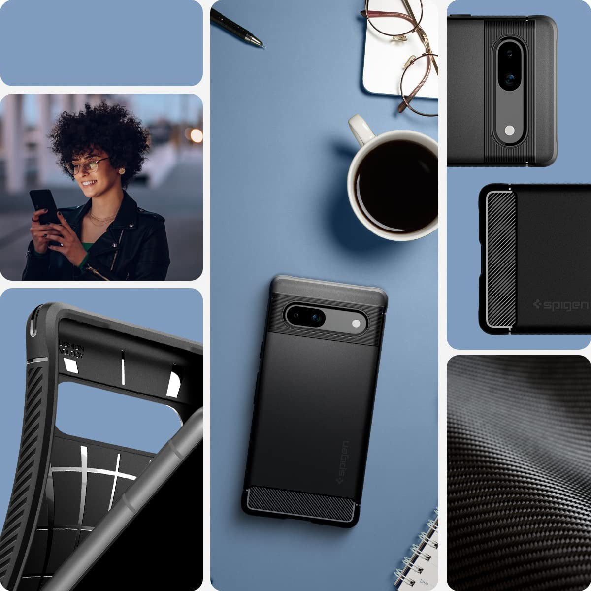 Schutzhülle Spigen Rugged Armor für Pixel 7A, Schwarz